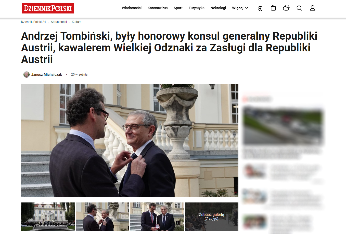 Andrzej Tombiński kawalerem Wielkiej Odznaki za Zasługi dla Republiki Austrii